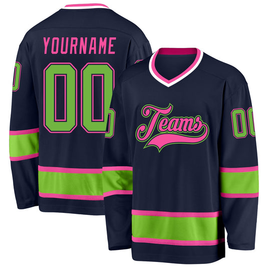 Custom Navy Neon Green-Pink Hockey Jersey - Main View