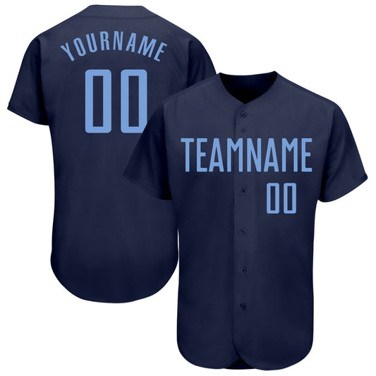 Custom Navy Light Blue Authentic Baseball Jersey - Main View