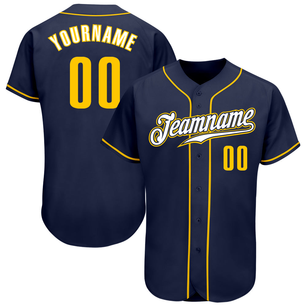 Custom Navy Gold-White Authentic Baseball Jersey - Main View