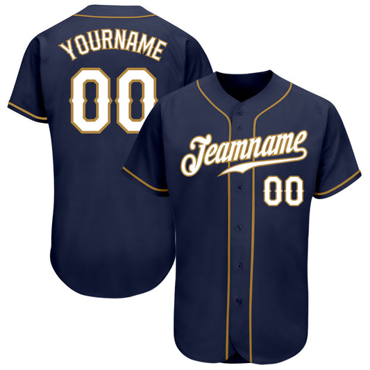 Custom Navy White-Old Gold Authentic Baseball Jersey - Main View