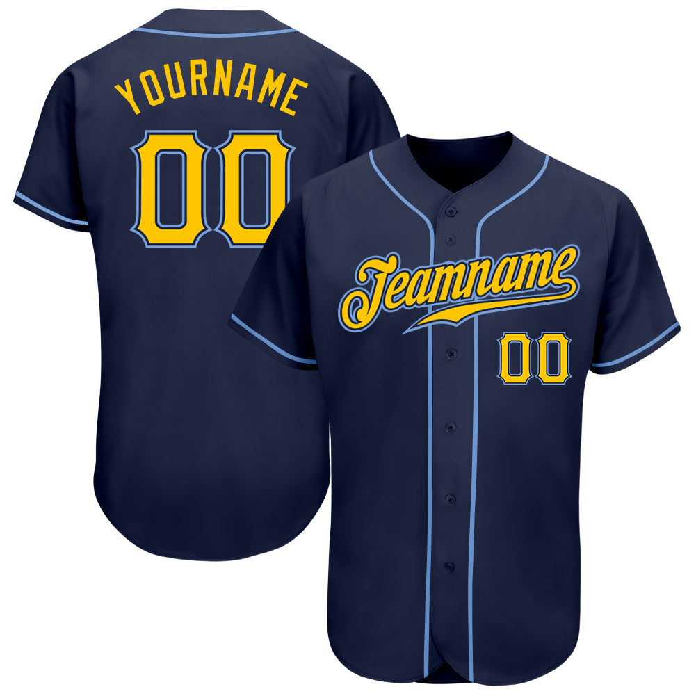 Custom Navy Gold-Light Blue Authentic Baseball Jersey - Main View