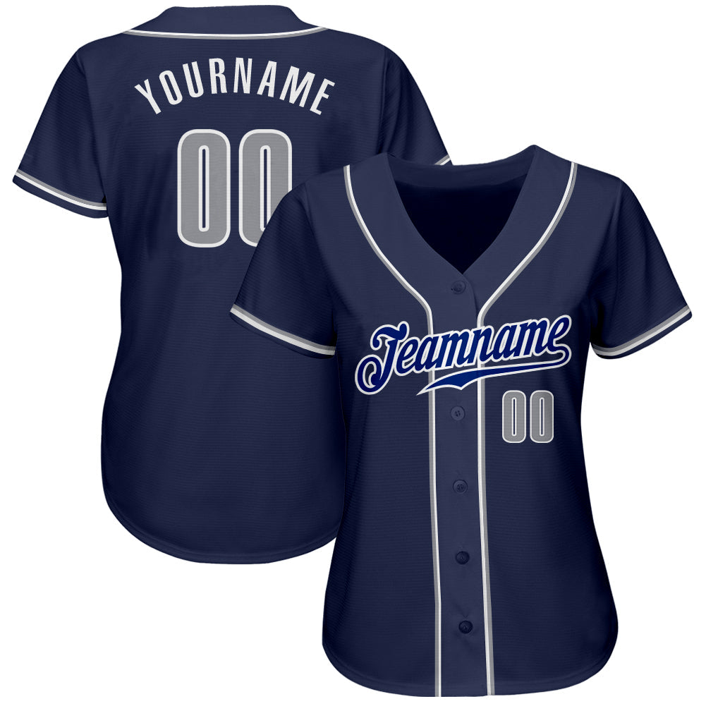 Custom Navy Gray-White Authentic Baseball Jersey view 2
