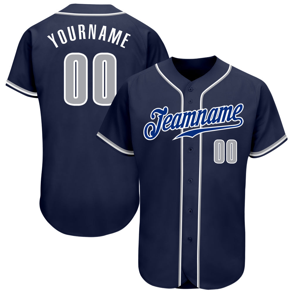 Custom Navy Gray-White Authentic Baseball Jersey - Main View