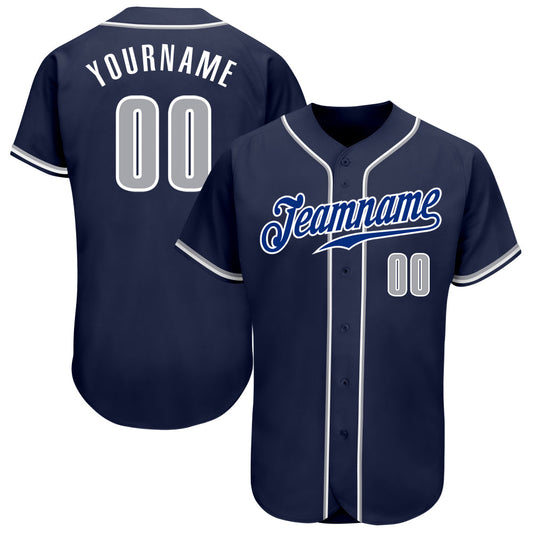Custom Navy Gray-White Authentic Baseball Jersey - Main View