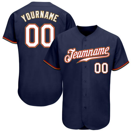 Custom Navy White-Old Gold Authentic Baseball Jersey - Main View