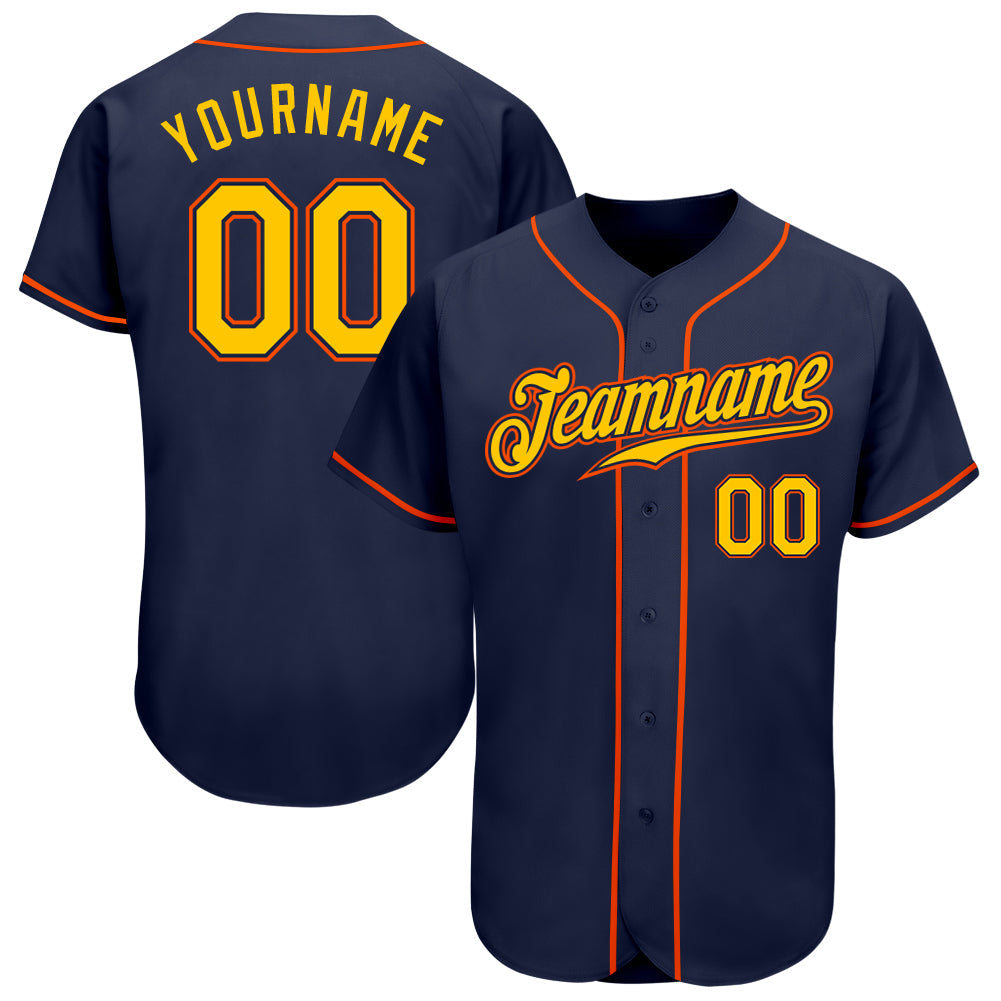 Custom Navy Gold-Orange Authentic Baseball Jersey - Main View