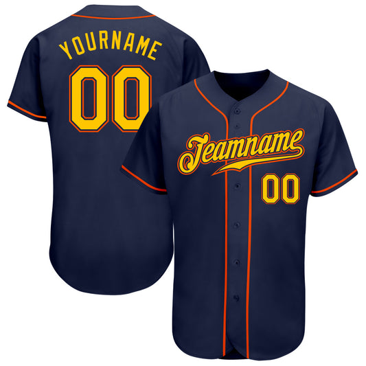 Custom Navy Gold-Orange Authentic Baseball Jersey - Main View