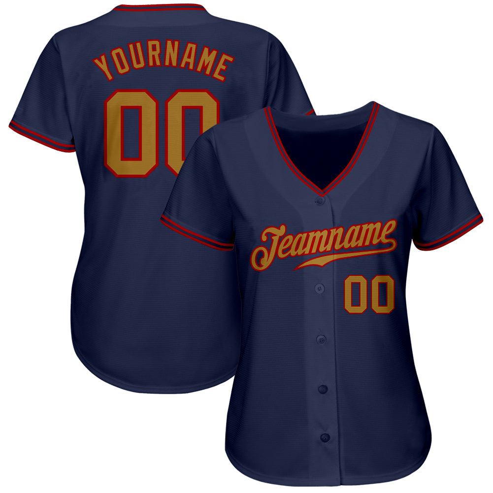 Custom Navy Old Gold-Red Authentic Baseball Jersey view 2