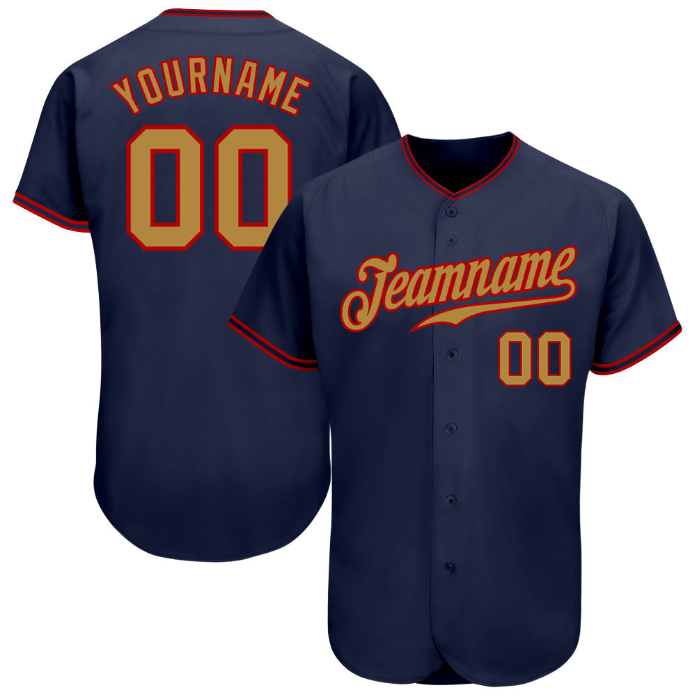 Custom Navy Old Gold-Red Authentic Baseball Jersey - Main View