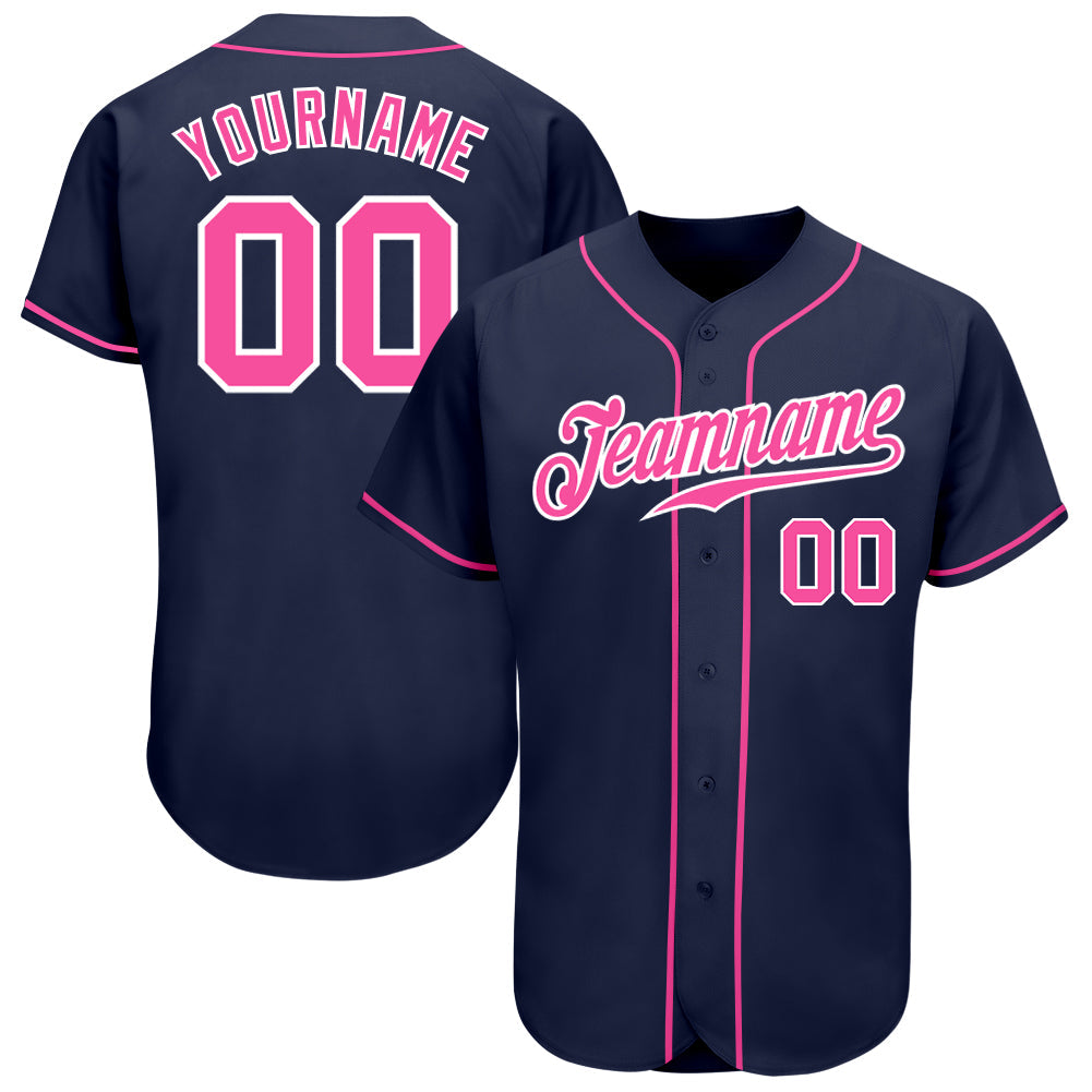 Custom Navy Pink-White Authentic Baseball Jersey - Main View