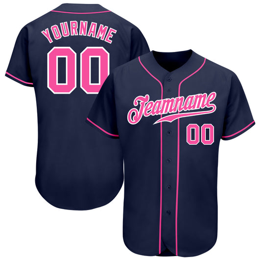 Custom Navy Pink-White Authentic Baseball Jersey - Main View