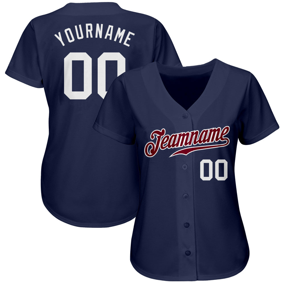 Custom Navy White-Maroon Authentic Baseball Jersey view 2