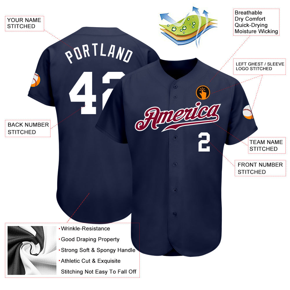 Custom Navy White-Maroon Authentic Baseball Jersey view 3