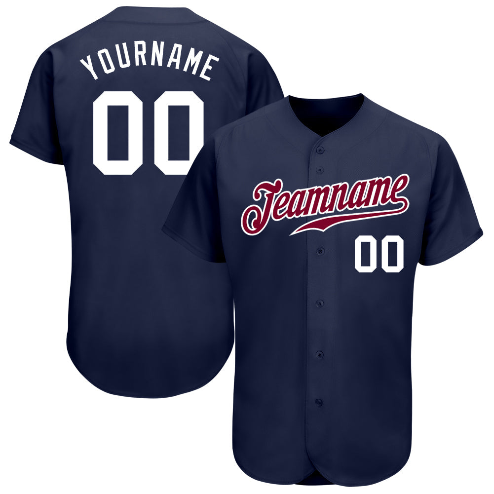 Custom Navy White-Maroon Authentic Baseball Jersey - Main View
