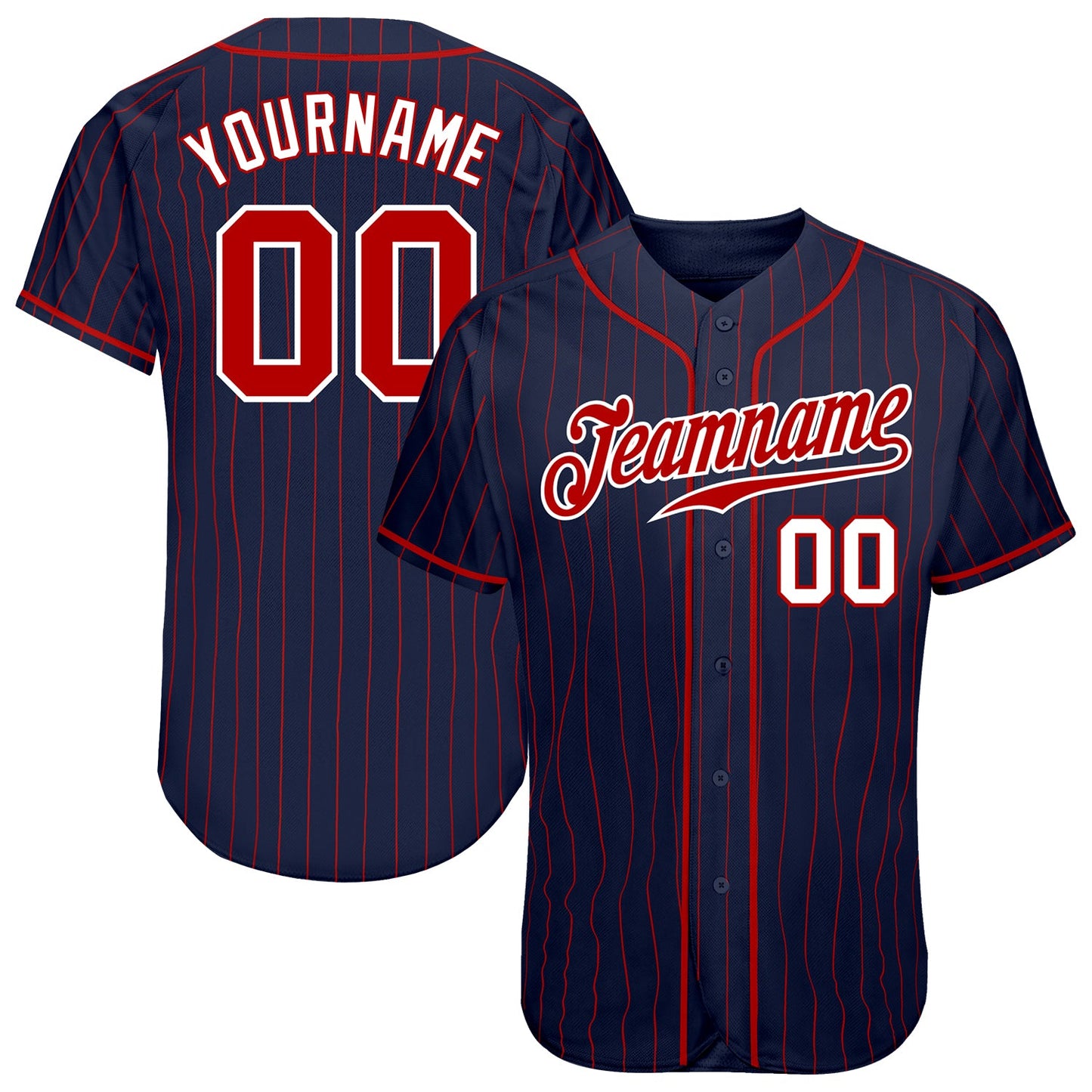 Custom Navy Red Pinstripe Red-White Authentic Baseball Jersey - Main View