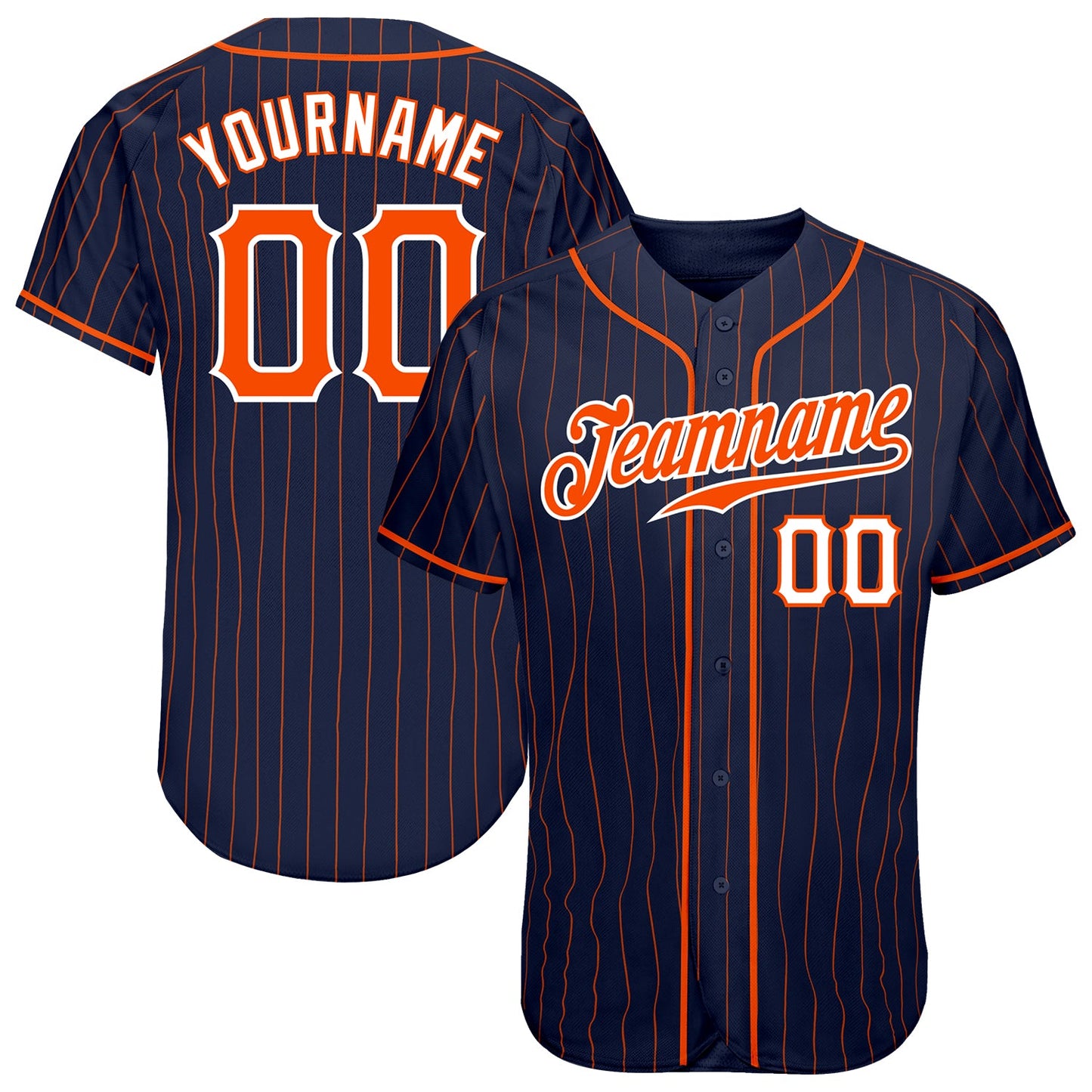 Custom Navy Orange Pinstripe Orange-White Authentic Baseball Jersey - Main View