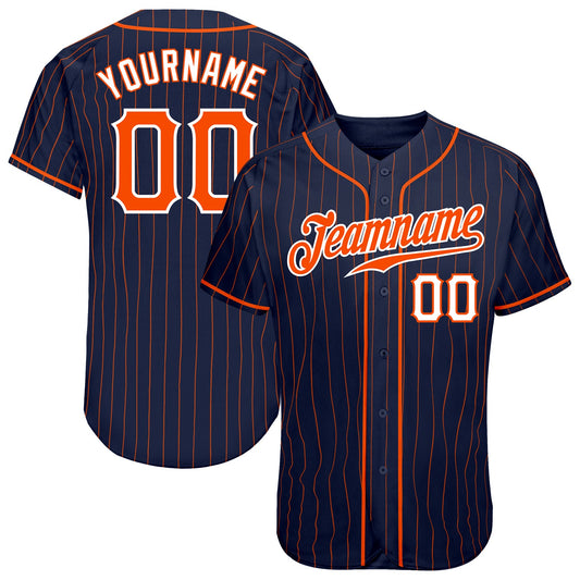Custom Navy Orange Pinstripe Orange-White Authentic Baseball Jersey - Main View