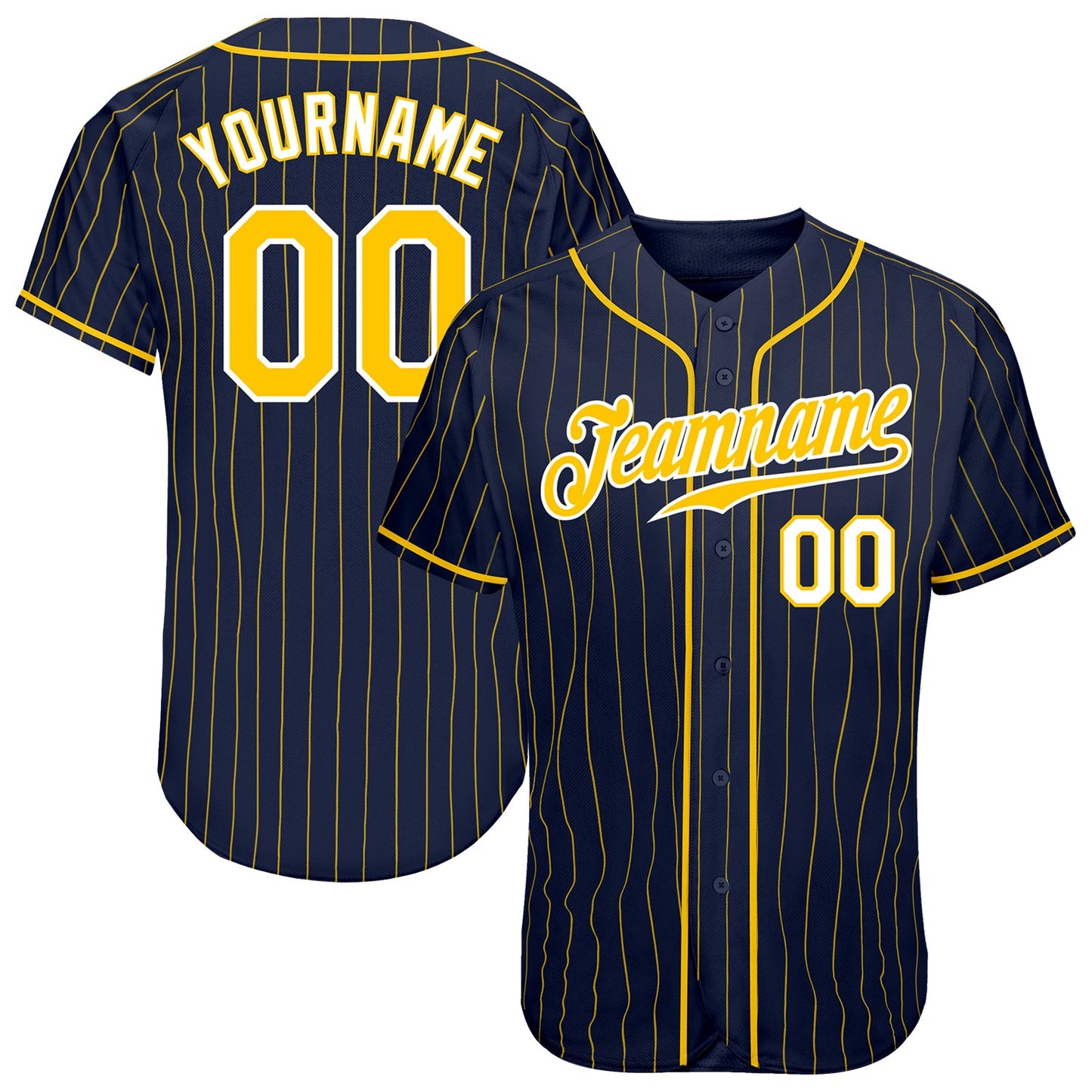 Custom Navy Gold Pinstripe Gold-White Authentic Baseball Jersey - Main View