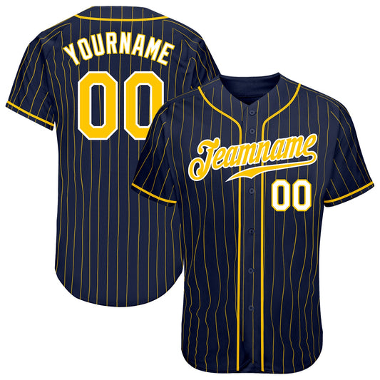 Custom Navy Gold Pinstripe Gold-White Authentic Baseball Jersey - Main View