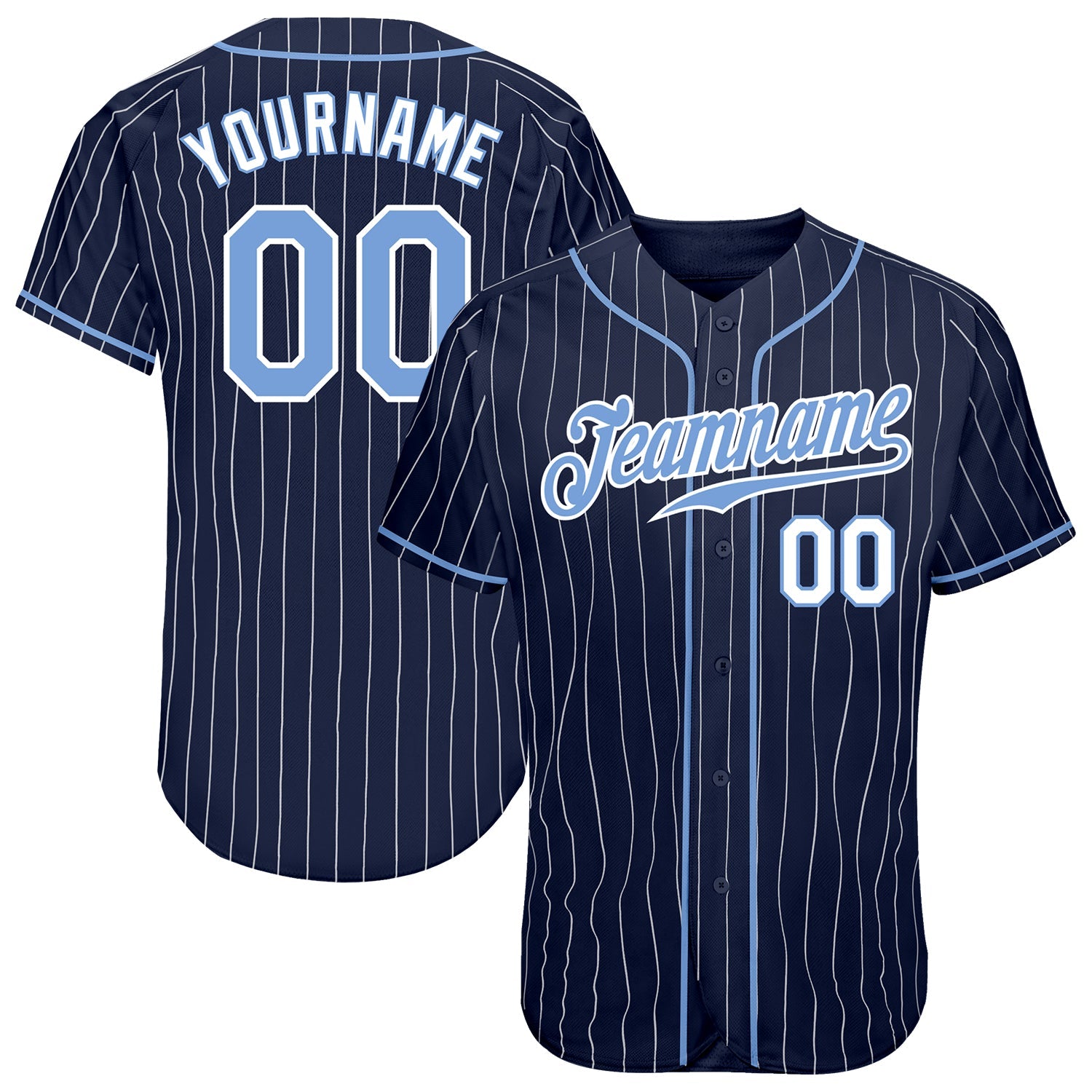 Custom Navy White Pinstripe Light Blue-White Authentic Baseball Jersey - Main View