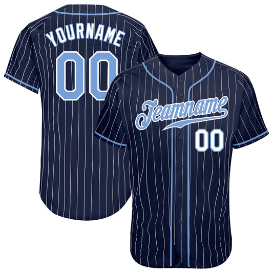 Custom Navy White Pinstripe Light Blue-White Authentic Baseball Jersey - Main View