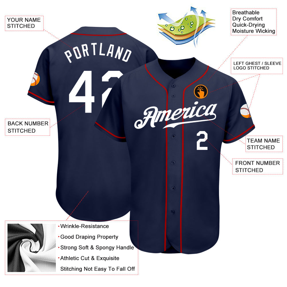 Custom Navy White Authentic Baseball Jersey view 3