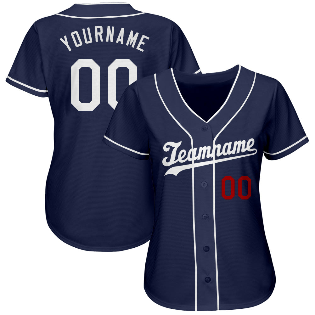 Custom Navy White-Red Authentic Baseball Jersey view 2