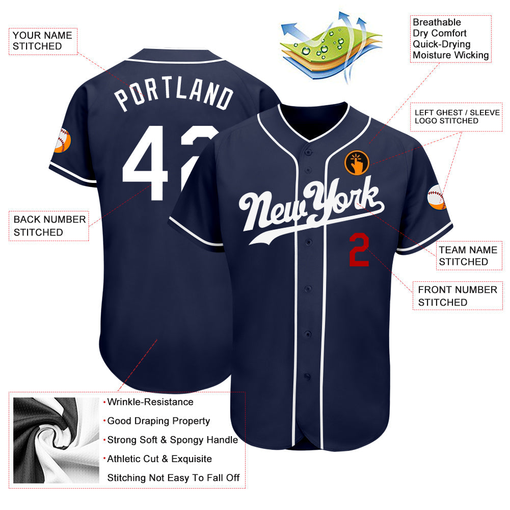Custom Navy White-Red Authentic Baseball Jersey view 3