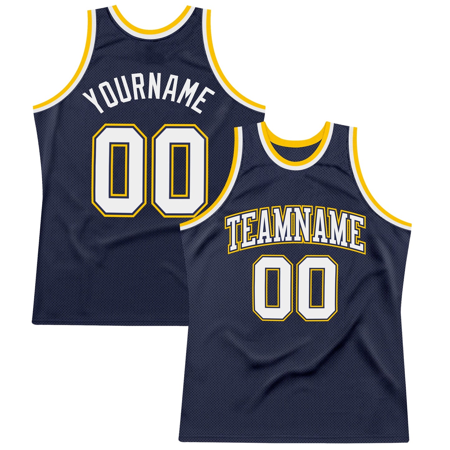 Custom Navy White-Gold Authentic Throwback Basketball Jersey - Main View