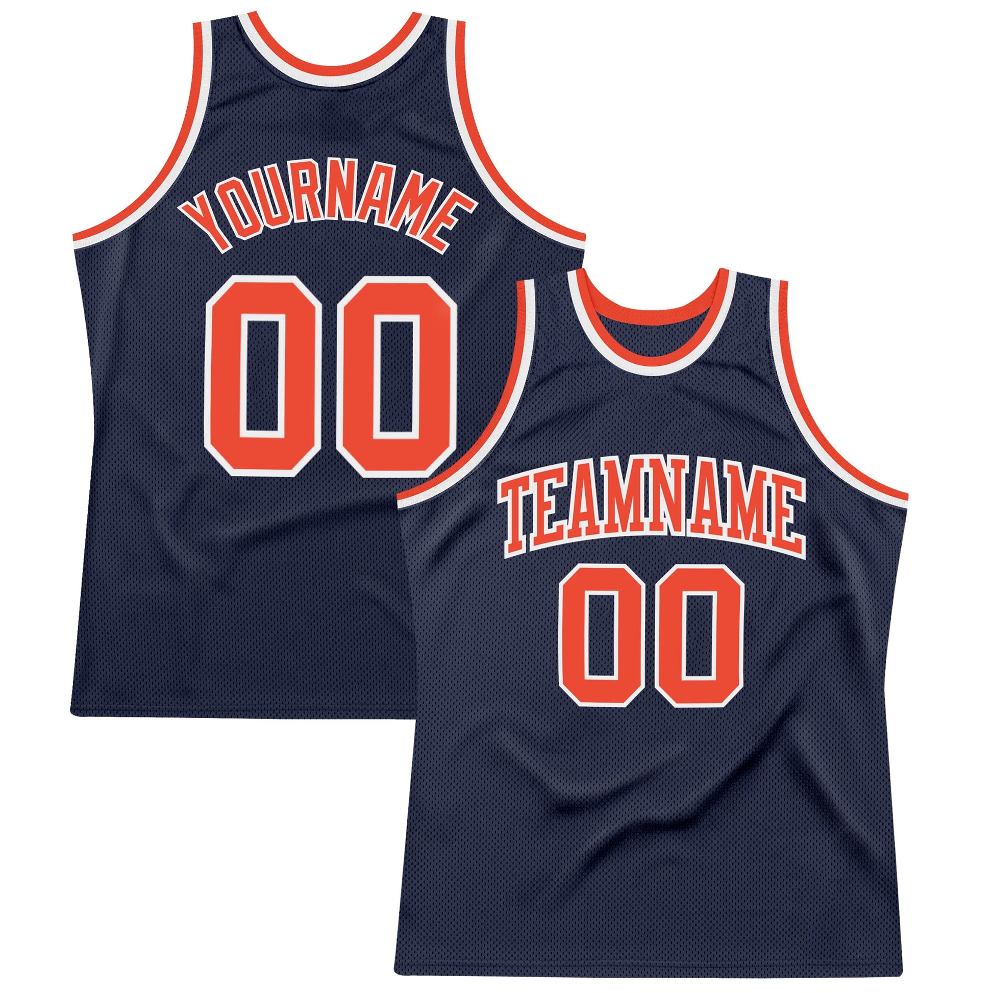 Custom Navy Orange-White Authentic Throwback Basketball Jersey - Main View