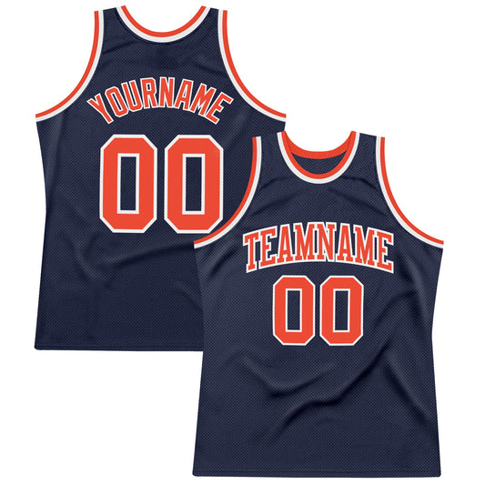 Custom Navy Orange-White Authentic Throwback Basketball Jersey - Main View