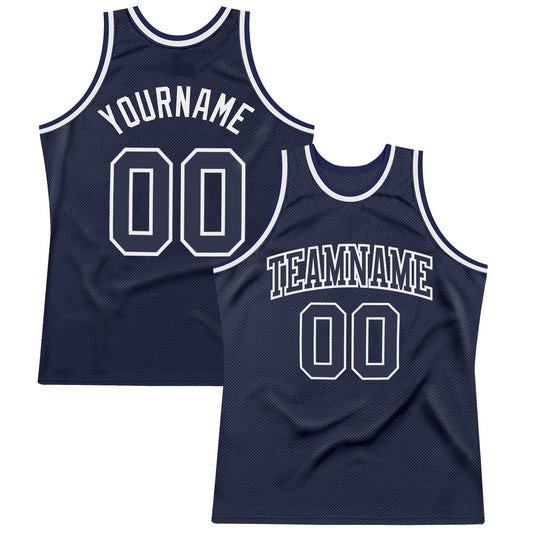 Custom Navy Navy-White Authentic Throwback Basketball Jersey - Main View