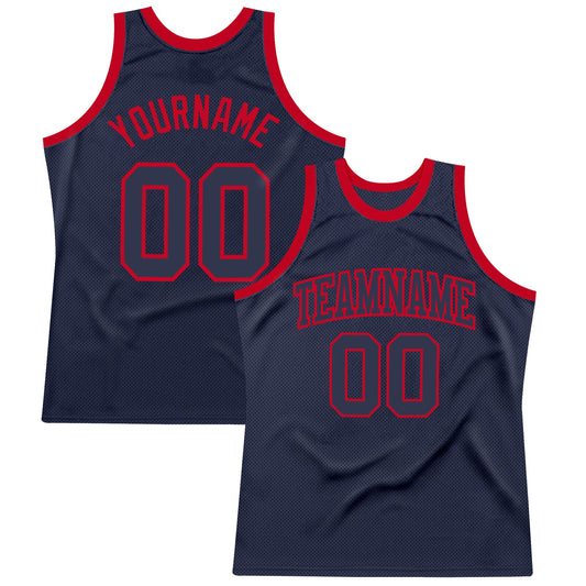 Custom Navy Navy-Red Authentic Throwback Basketball Jersey - Main View