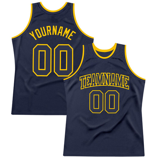Custom Navy Navy-Gold Authentic Throwback Basketball Jersey - Main View