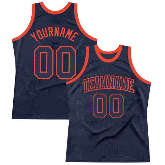 Custom Navy Navy-Orange Authentic Throwback Basketball Jersey - Main View