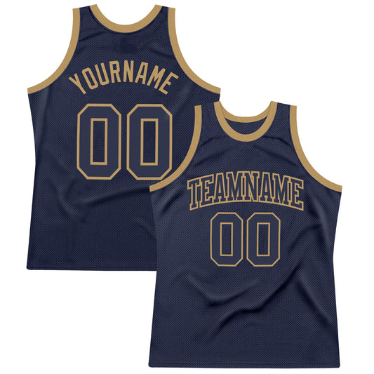 Custom Navy Navy-Old Gold Authentic Throwback Basketball Jersey - Main View