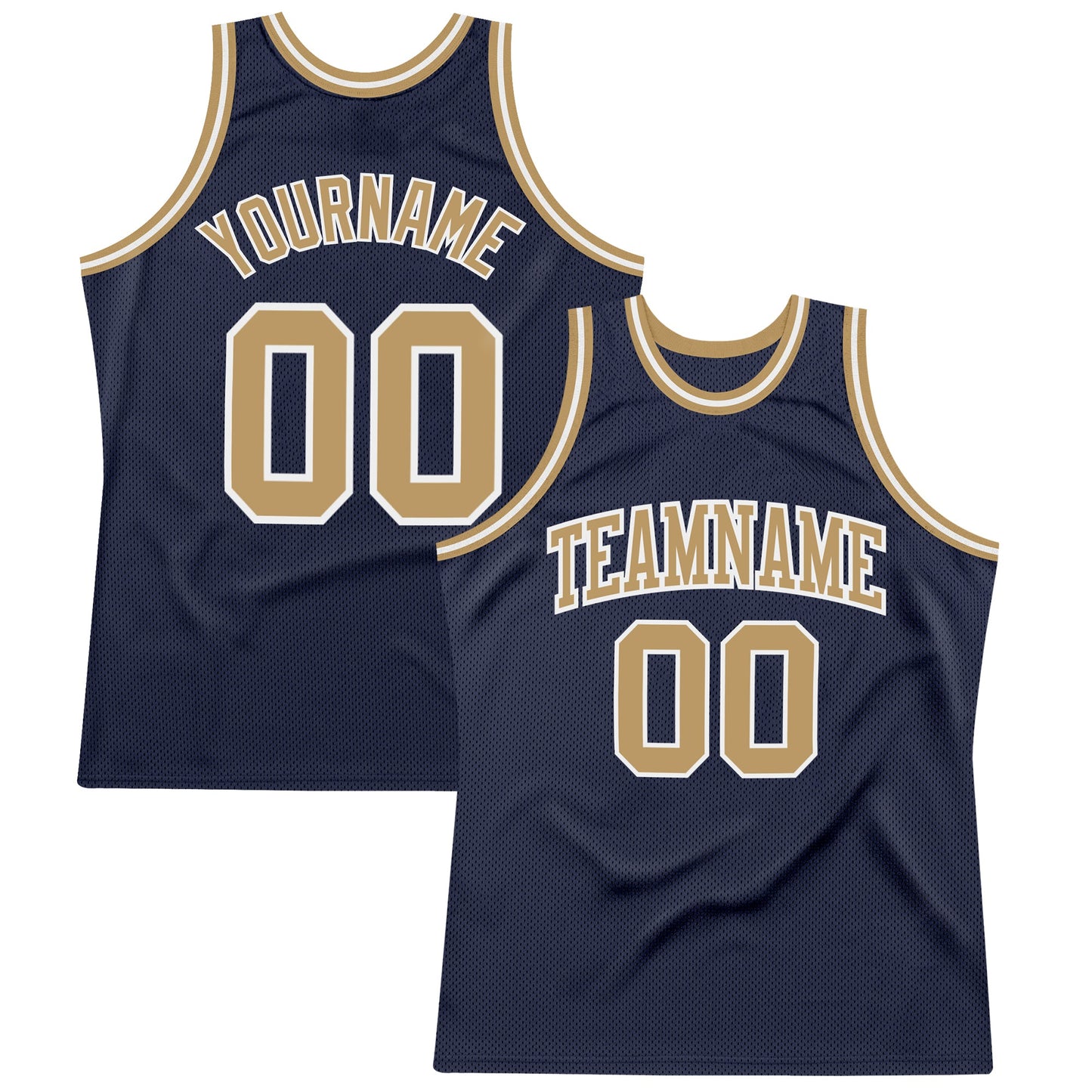 Custom Navy Old Gold-White Authentic Throwback Basketball Jersey - Main View