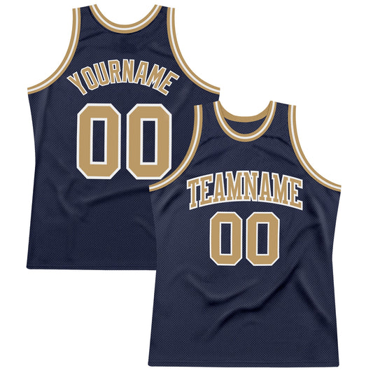 Custom Navy Old Gold-White Authentic Throwback Basketball Jersey - Main View