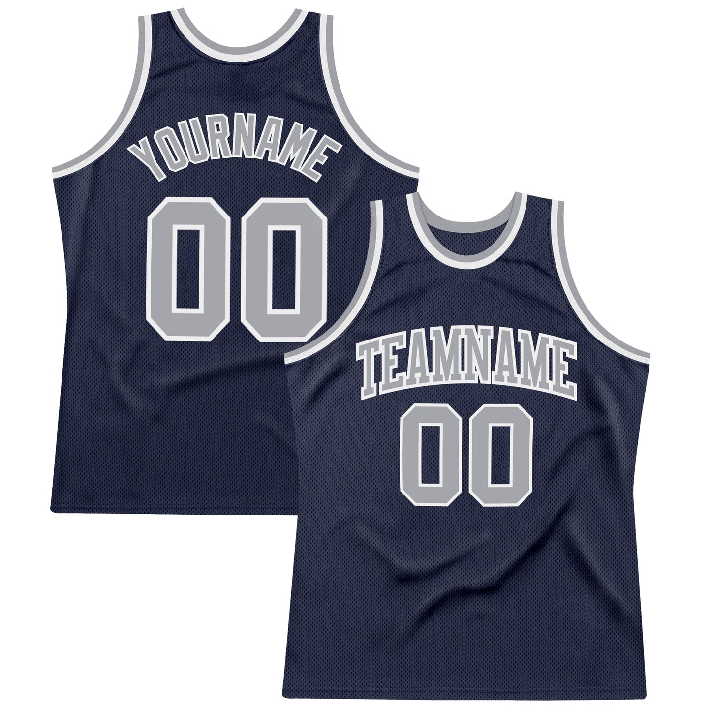 Custom Navy Gray-White Authentic Throwback Basketball Jersey - Main View
