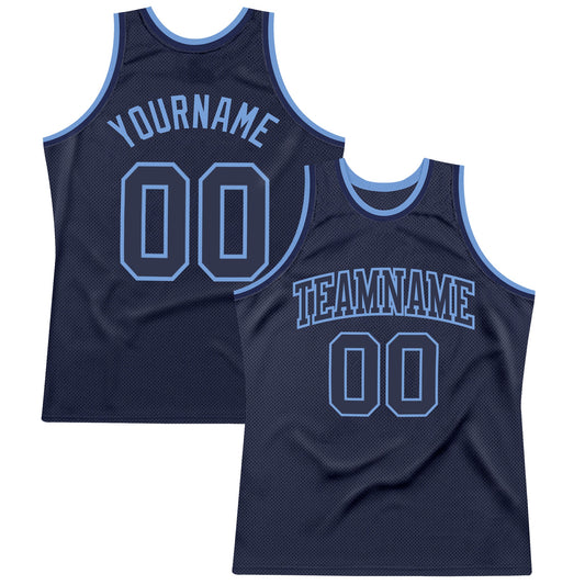 Custom Navy Navy-Light Blue Authentic Throwback Basketball Jersey - Main View