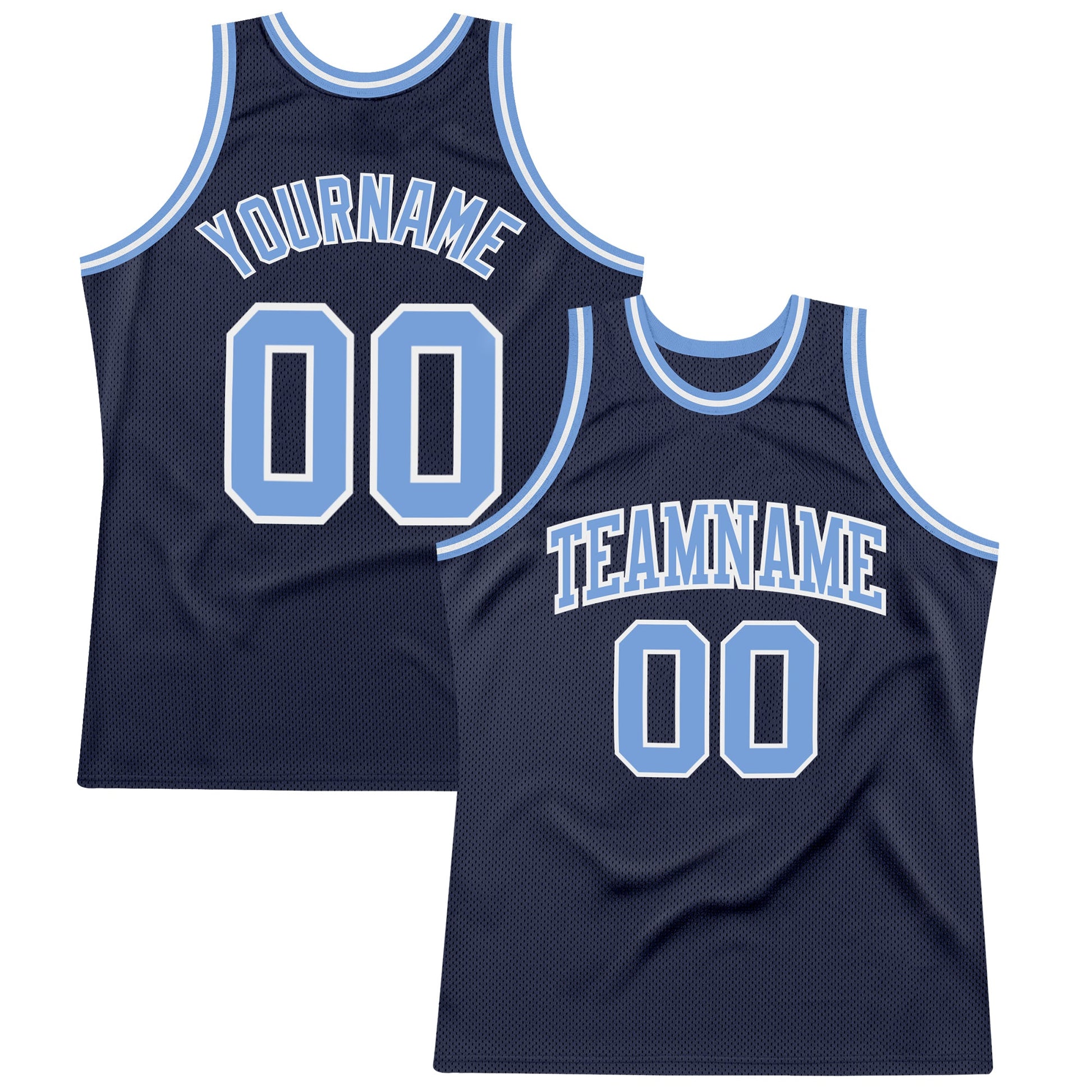 Custom Navy Light Blue-White Authentic Throwback Basketball Jersey - Main View