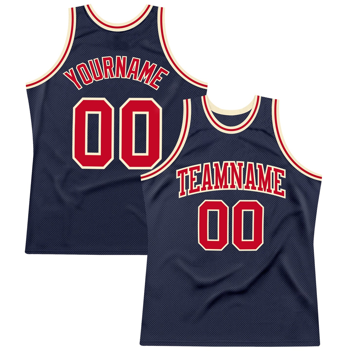 Custom Navy Red-Cream Authentic Throwback Basketball Jersey - Main View