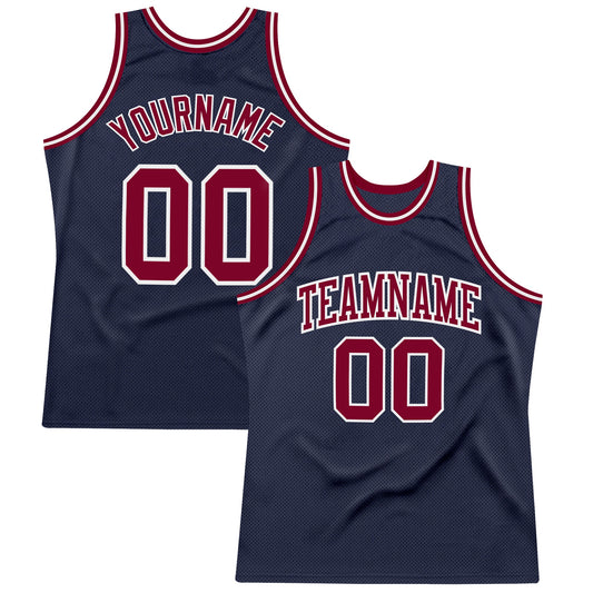 Custom Navy Maroon-White Authentic Throwback Basketball Jersey - Main View