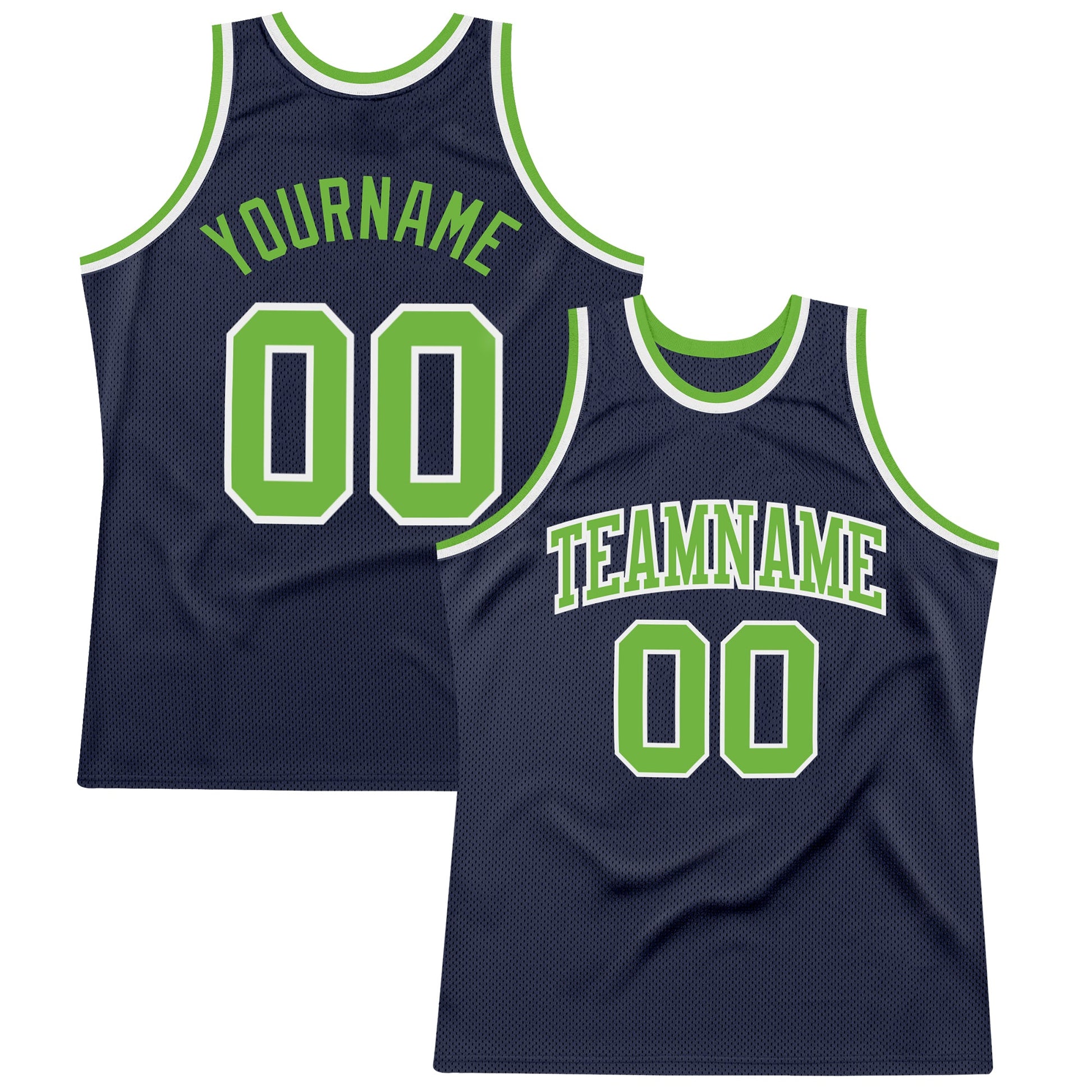 Custom Navy Neon Green-White Authentic Throwback Basketball Jersey - Main View