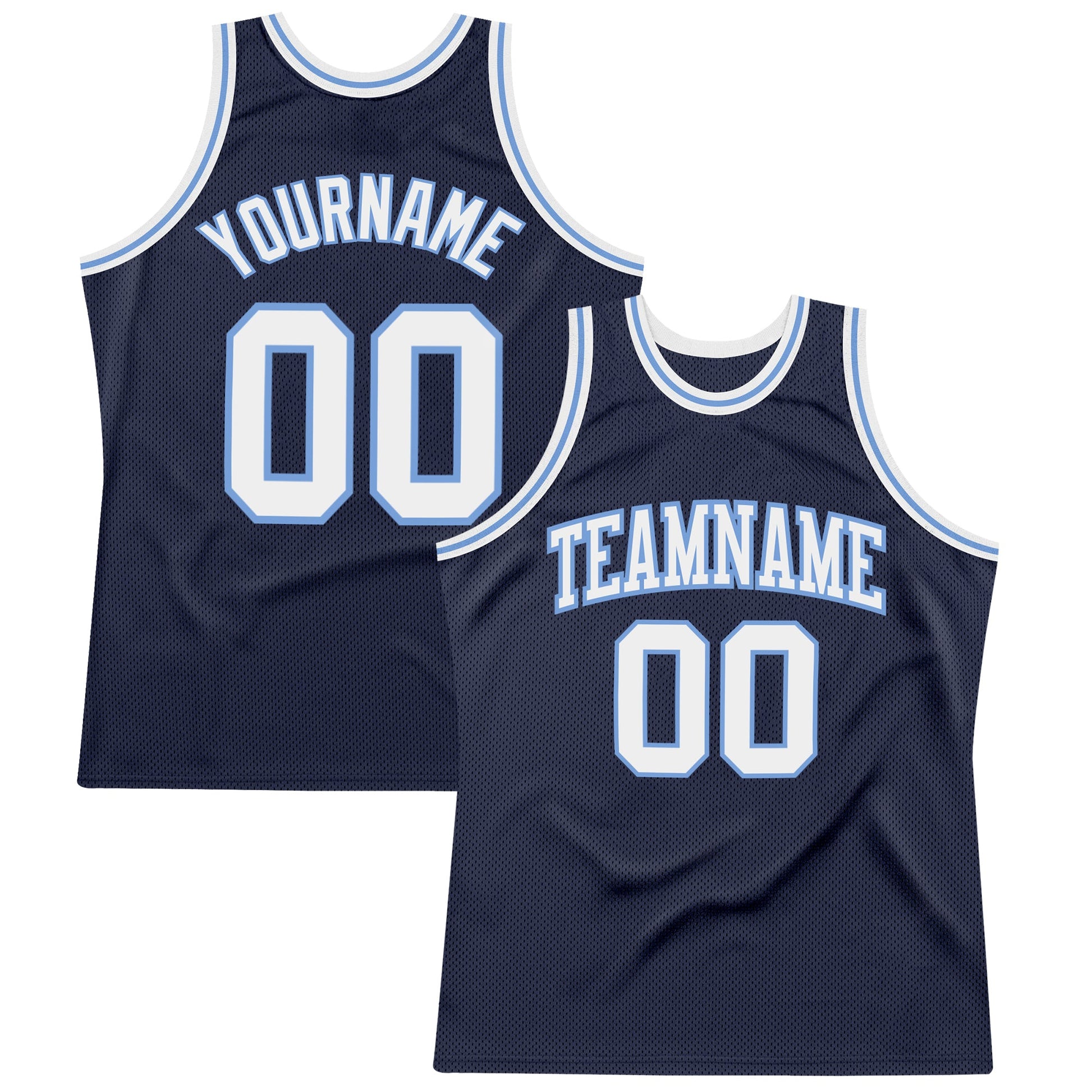 Custom Navy White-Light Blue Authentic Throwback Basketball Jersey - Main View