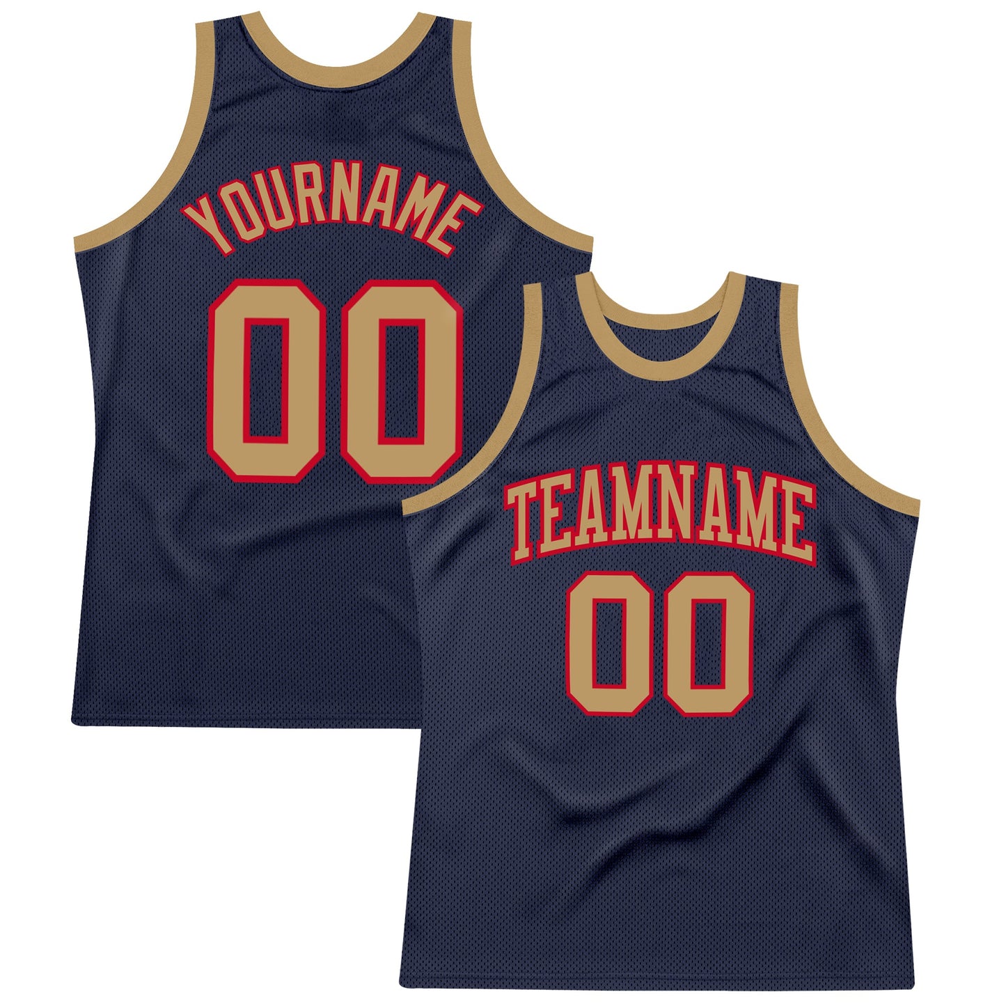 Custom Navy Old Gold-Red Authentic Throwback Basketball Jersey - Main View