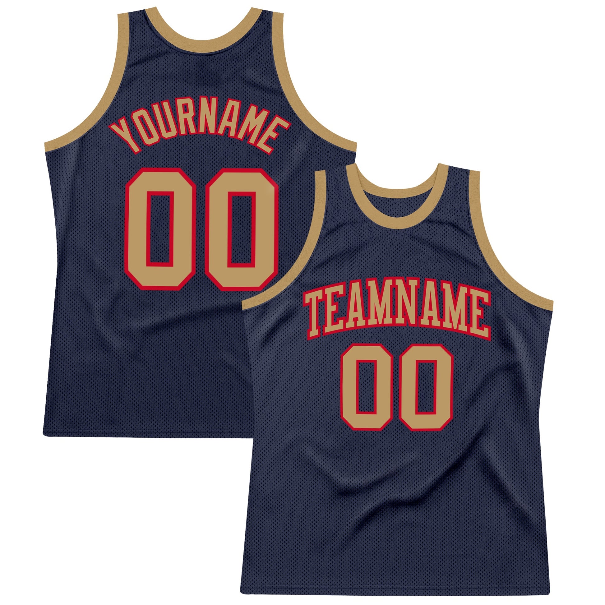 Custom Navy Old Gold-Red Authentic Throwback Basketball Jersey - Main View