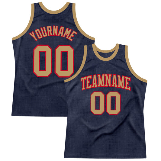 Custom Navy Old Gold-Red Authentic Throwback Basketball Jersey - Main View