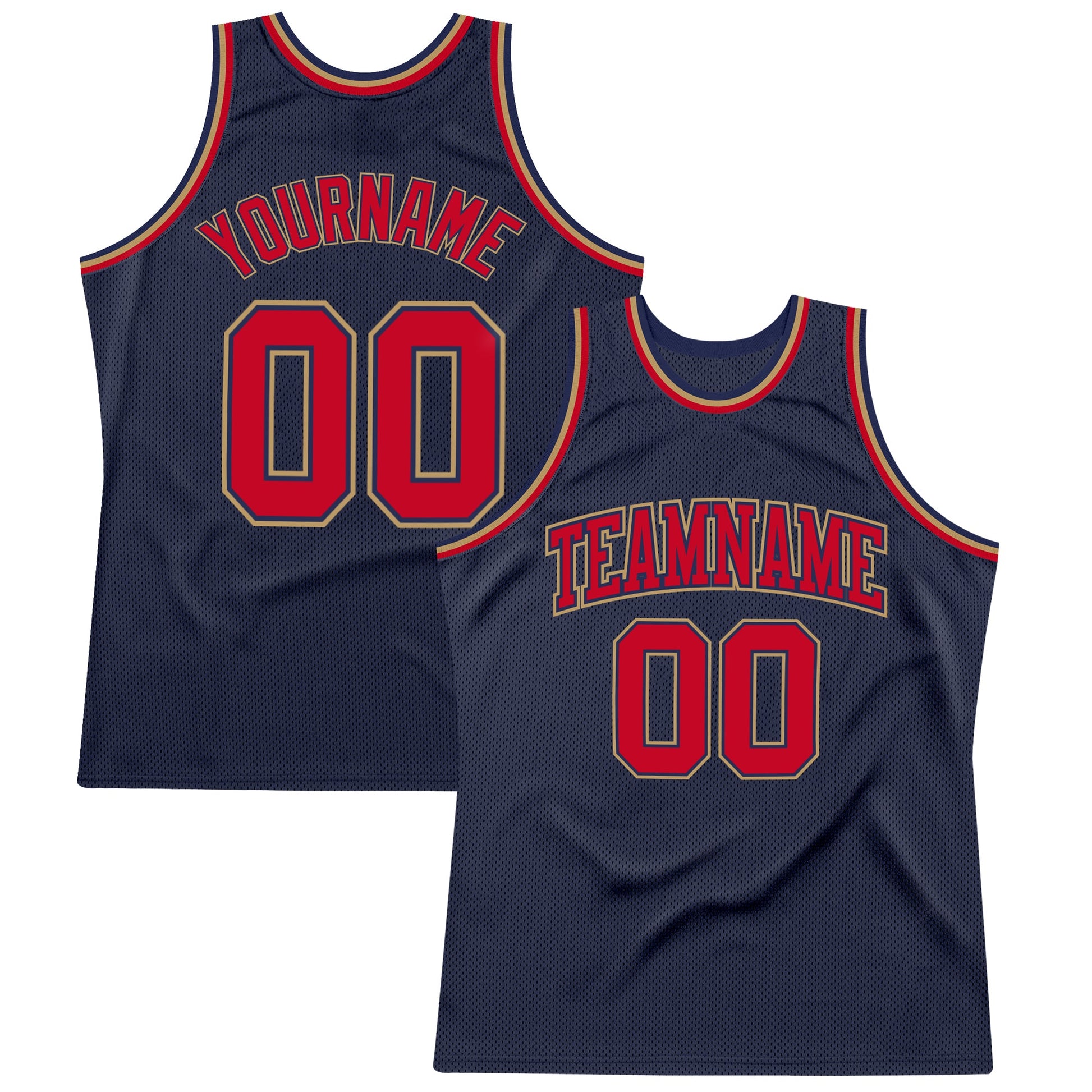 Custom Navy Red-Old Gold Authentic Throwback Basketball Jersey - Main View