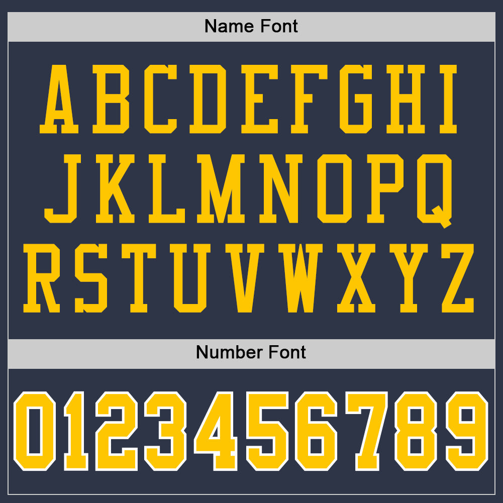 Custom Navy Gold-White Mesh Authentic Throwback Football Jersey view 4